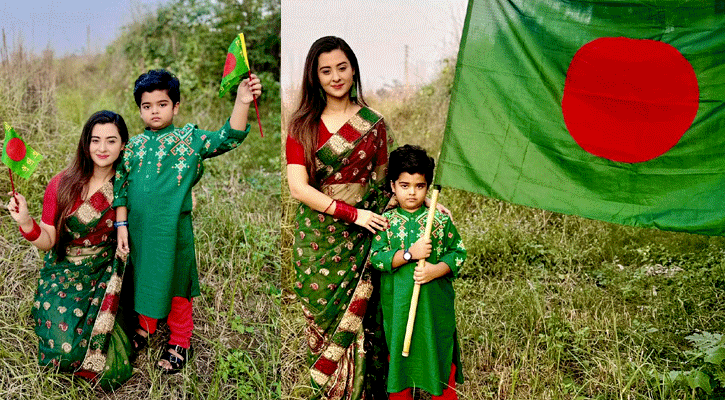 পতাকা হাতে শহীদদের শ্রদ্ধা জানালেন বুবলী